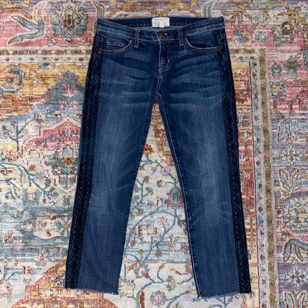 Current/Elliott | Loved Tux Black Lace Skinny Jeans Size 27